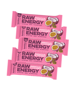 BOMBUS RAW ENERGY batonėlis su marakuja ir kokosu, 50 g x 20 vnt.