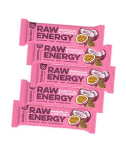 BOMBUS RAW ENERGY batonėlis su marakuja ir kokosu, 50 g x 20 vnt.